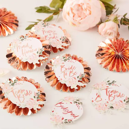 Floral Hen Party 6 Pin Badges With Stickers